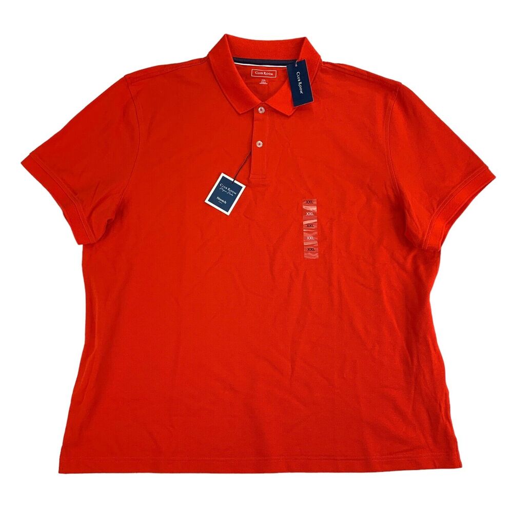 Club Room Mens Performance Classic Fit Stretch Short Sleeve Polo Shirt Red 2XL